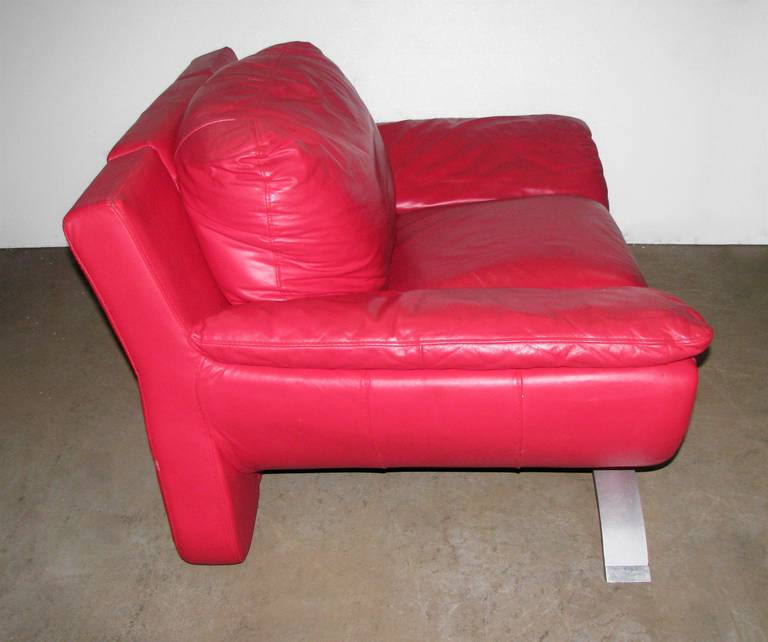 American Red Leather Retro Sofa and Chair Set