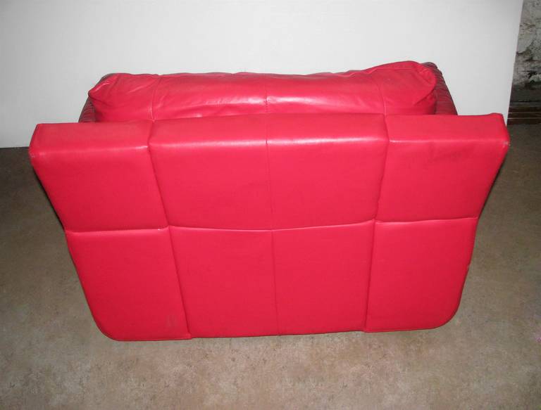 20th Century Red Leather Retro Sofa and Chair Set