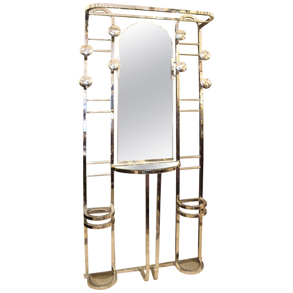 Art Deco Chrome Mirrored Hall Tree from Belgium