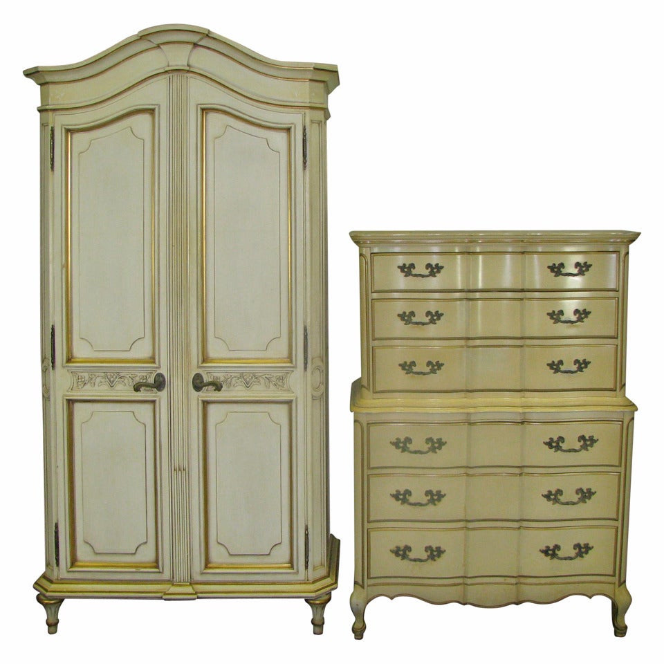 French Provincial Armoire and Matching High Boy