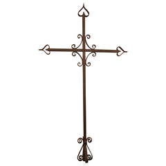 1890s Wrought Iron Cross with Hand Chasing from a Belgium Church