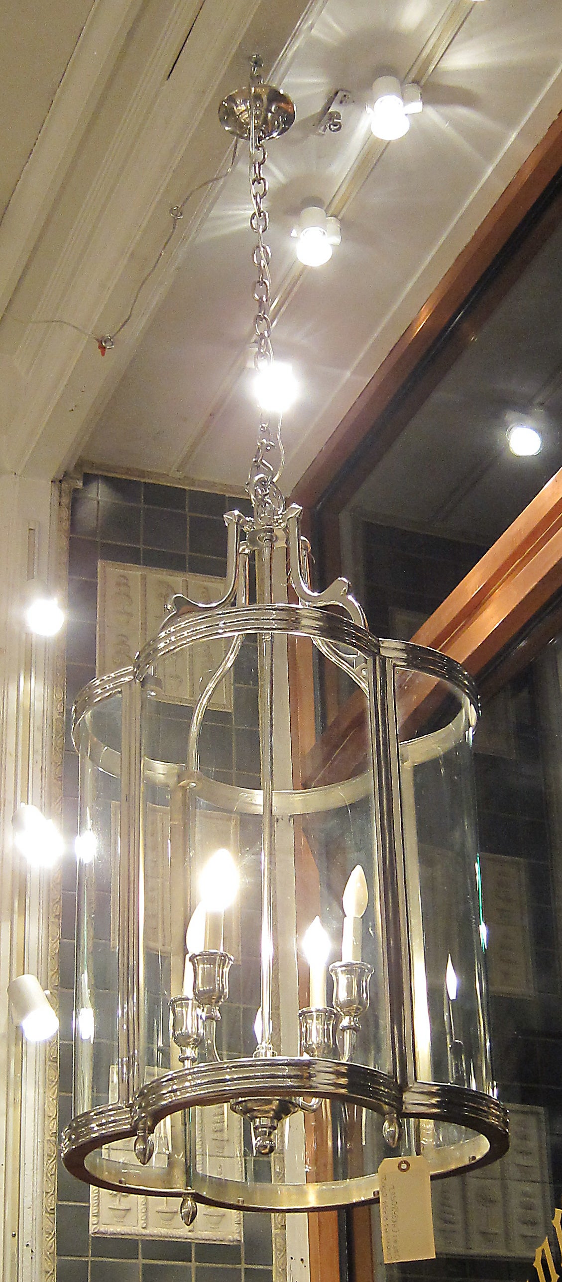 Georgian style quatrefoil pendant lantern with ribbed body details and curved glass inserts. Shown in a nickel finish. This item can be viewed at our 5 East 16th St, Union Square location in Manhattan.