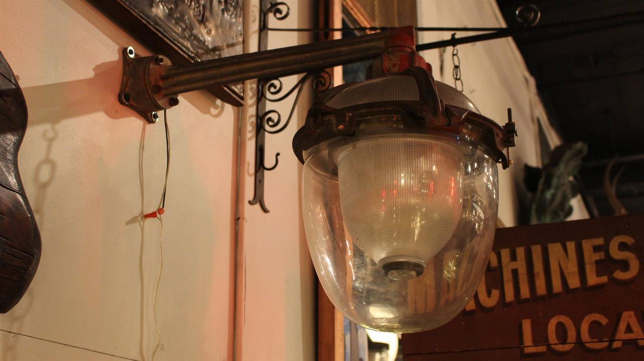 Cast 1929 Holophane Explosion Proof Industrial Power Plant Sconce with Glass Shade