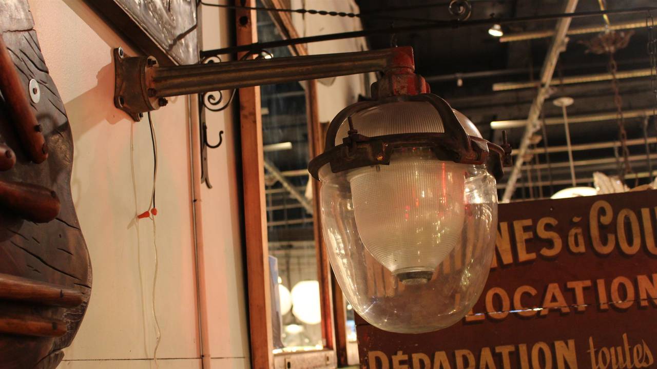 1929 Holophane Explosion Proof Industrial Power Plant Sconce with Glass Shade In Excellent Condition In New York, NY
