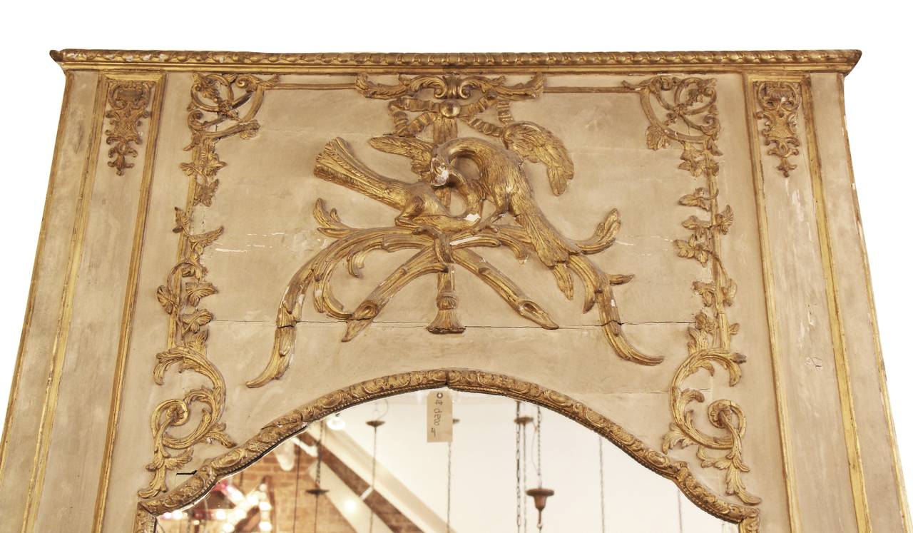 American 1925 Limestone Mantel with Large Gilded Overmantel Mirror and Original Sconces