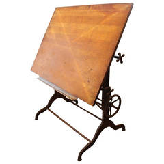 Late 1800s Dietzgen Drafting Table with Adjustable Cast Iron Base