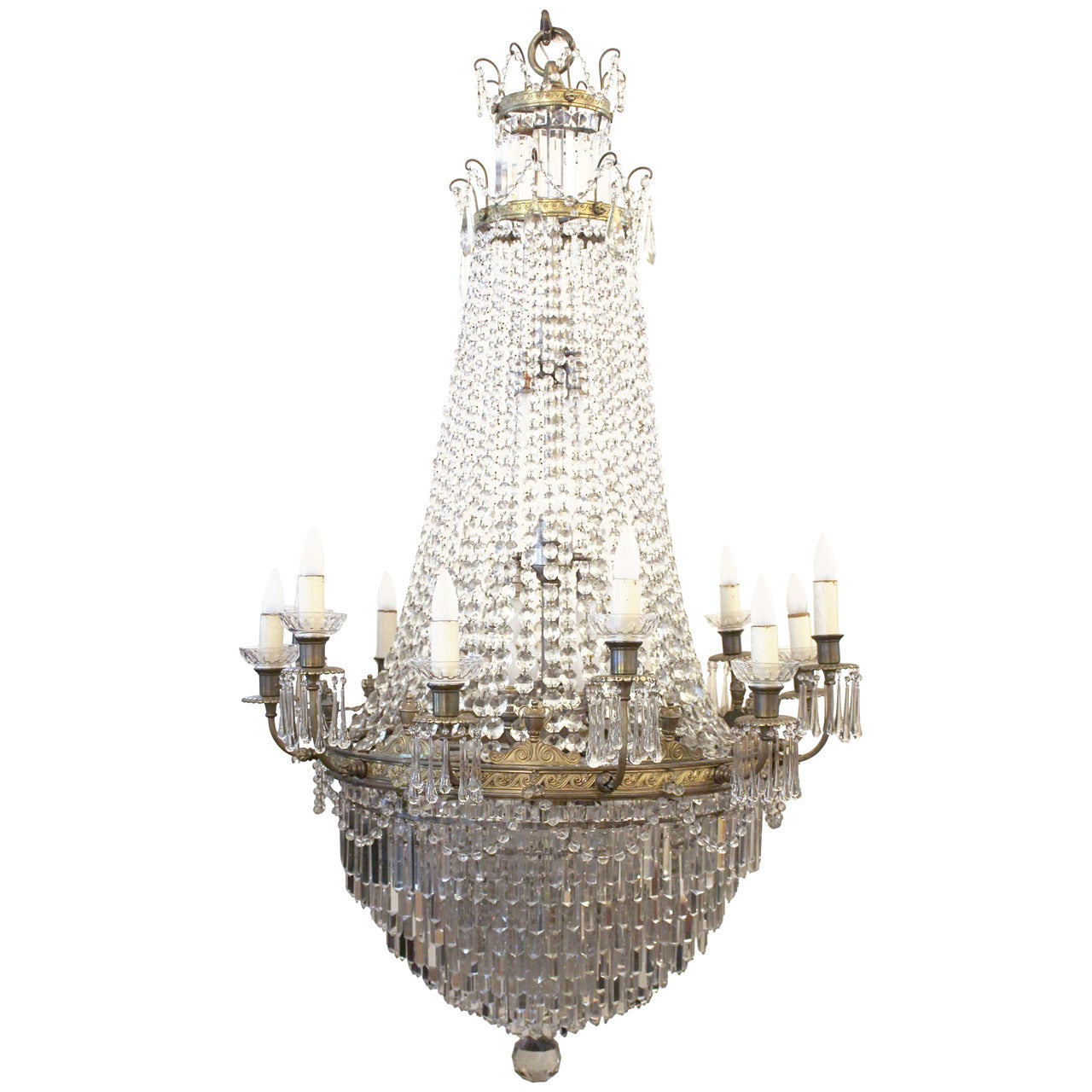 1927 Large Louis XVI Style Crystal Chandelier with 12 Tiers; Original Crystals