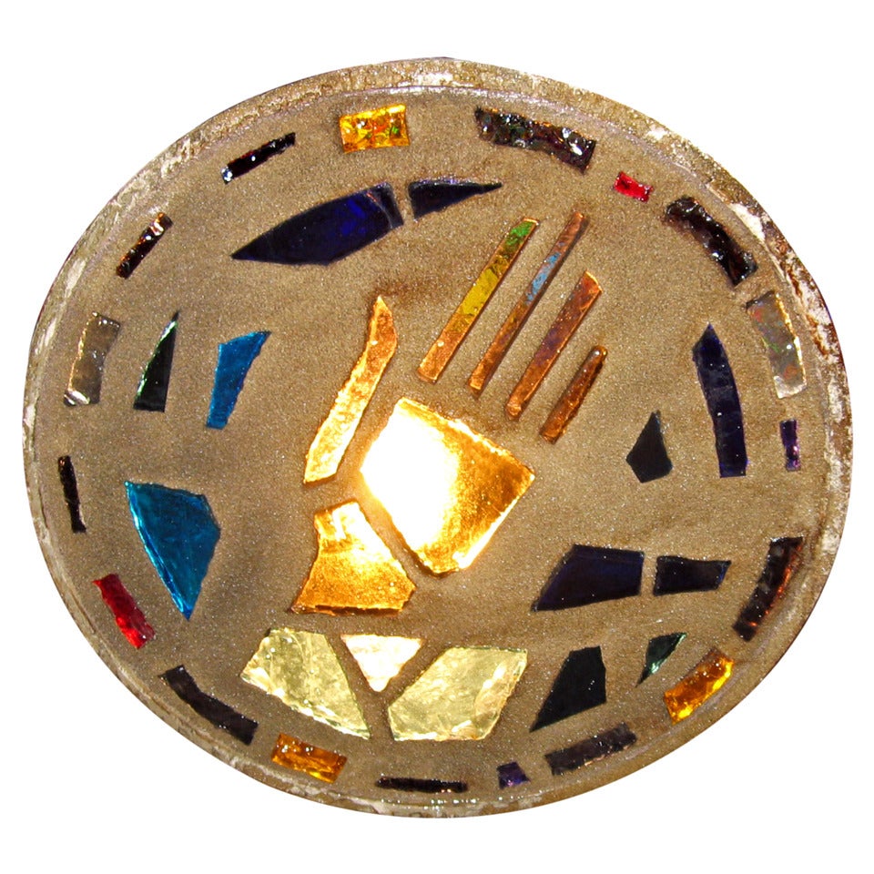 Antique Chunk Rock Stained Glass with Hand Emblem