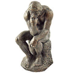 'The Thinker' Statue in Plaster with Bronze Enamel