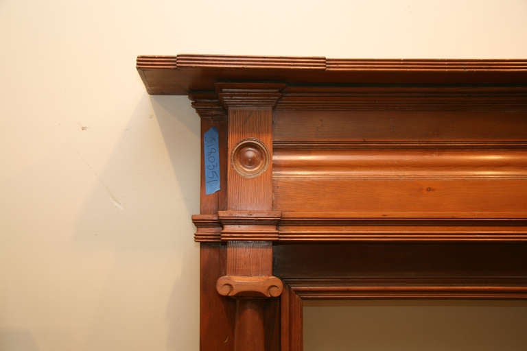 American Antique Carved Wooden Federal Mantel with Bullseye Detail
