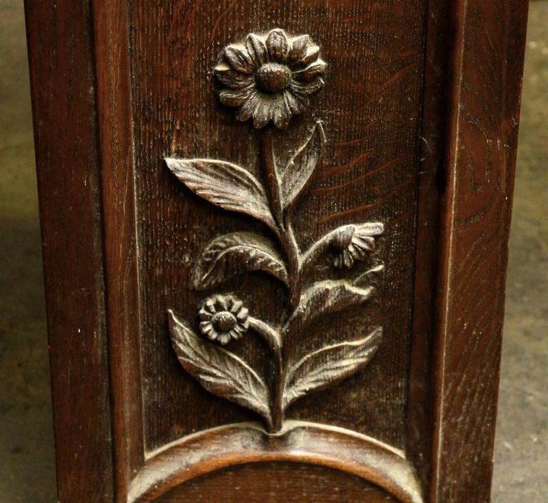 1930s Carved Wooden Chimney Mantel with Floral and Rose Detailing 1