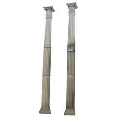 Pair of Tall Limestone Columns with Doric Capitals 1
