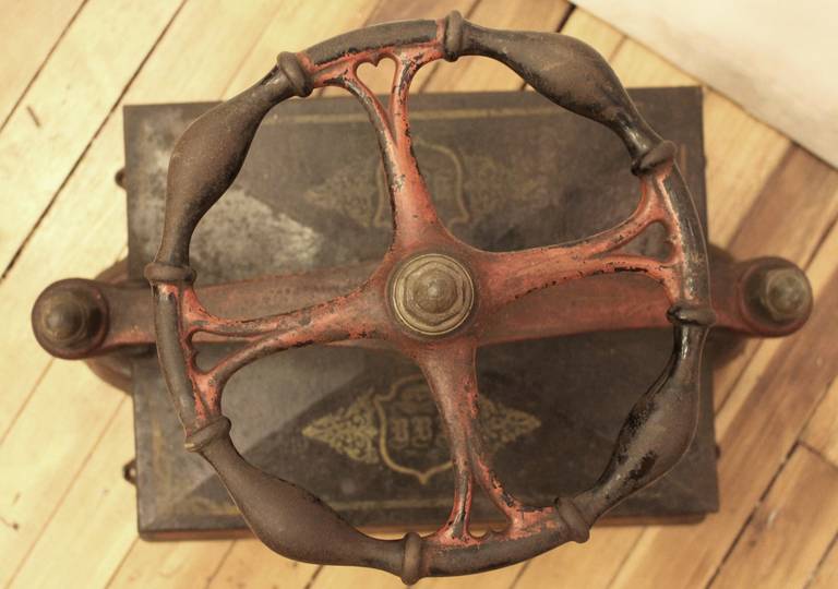 English 1850s Victorian Red Book Press with Ornate Wheel