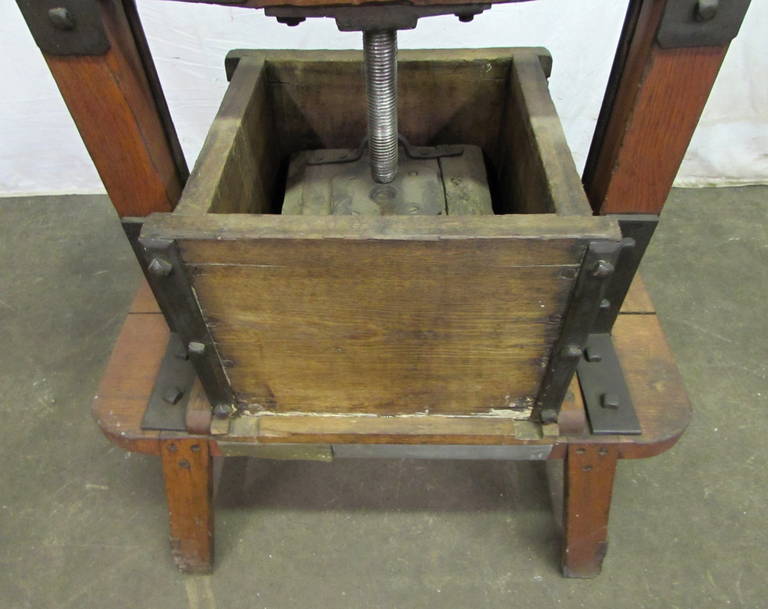 19th century apple or grape press with original iron hardware.