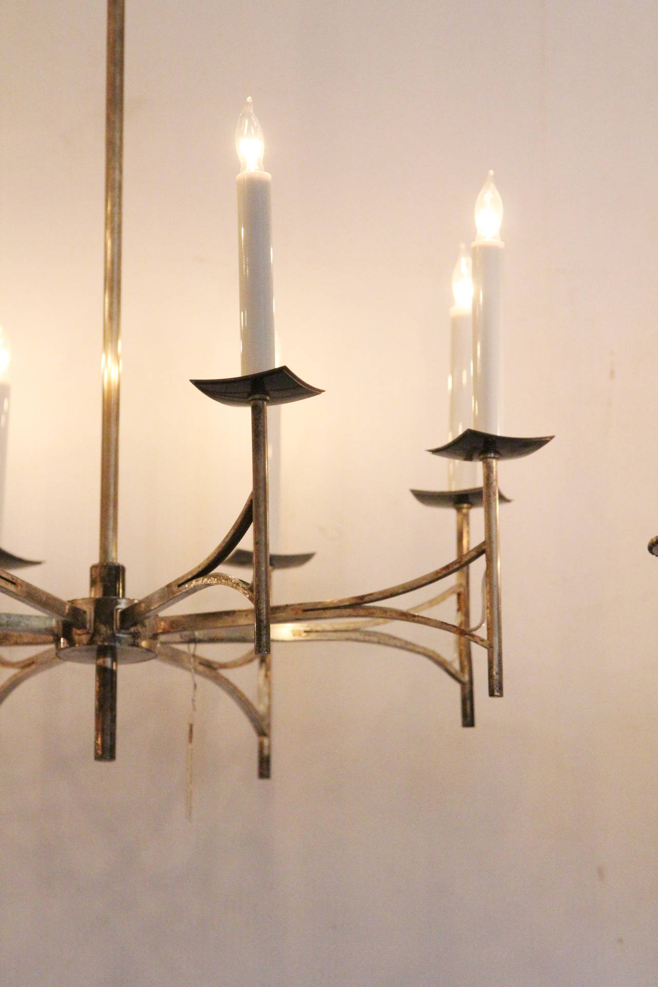 Mid-20th Century 1950s Mid-Century Modern Silver Plated French Eight-Light Chandelier