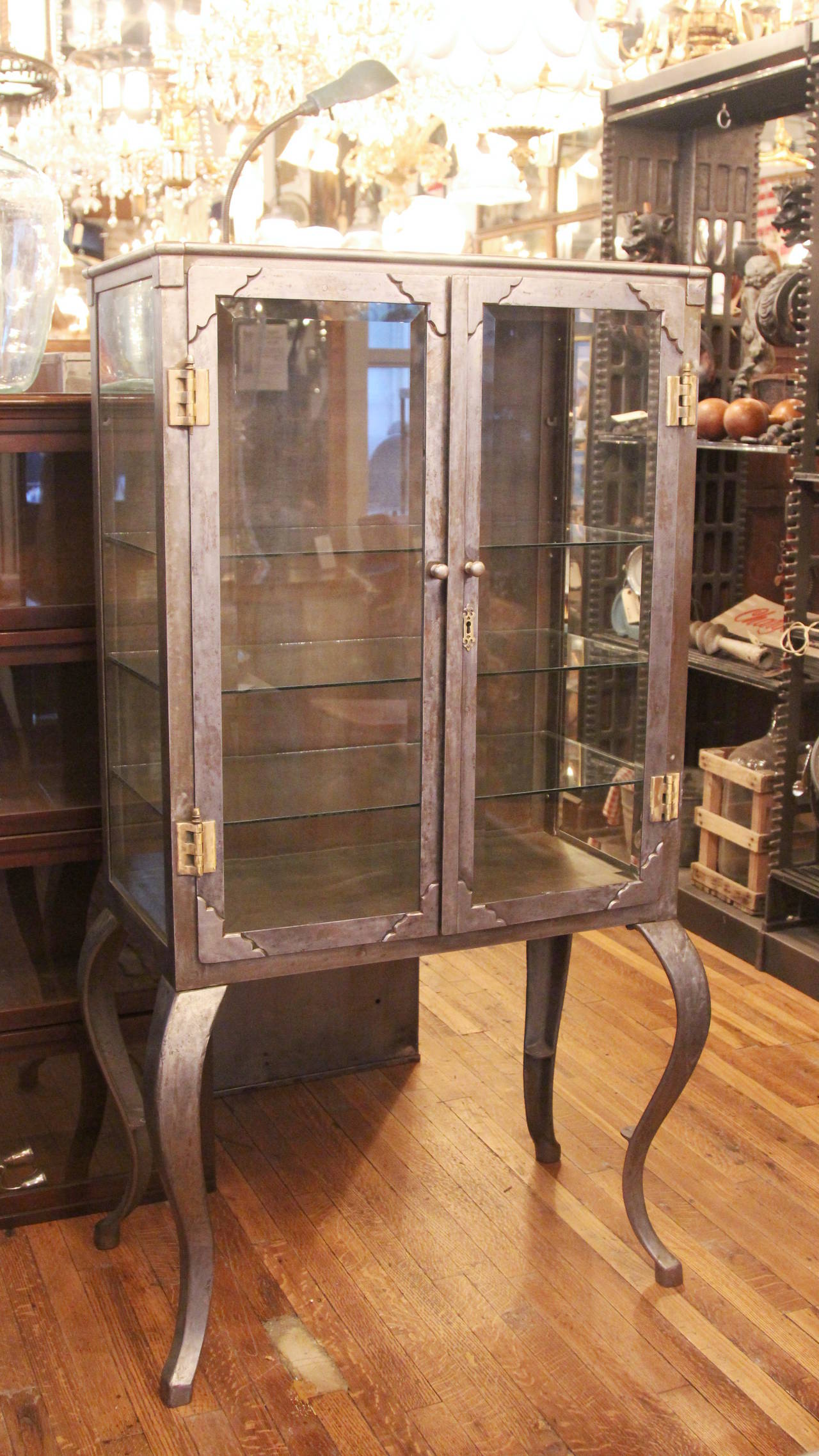1880s Cast Iron Medical Cabinet with Cabriole Legs, Brass Hinges at 1stDibs