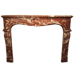 1800s Louis XV Period Carved Red snd White Rosa Marble Mantel 6