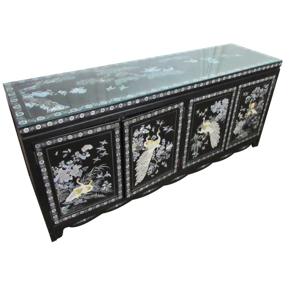 Asian Sideboard with Glass Top