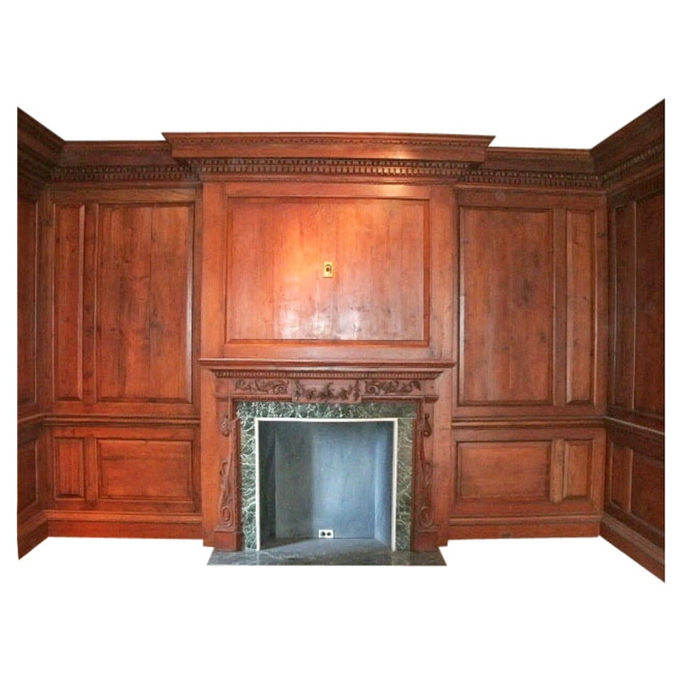 Antique Knotty Pine Paneled Room with Marble Mantel from Manhattan