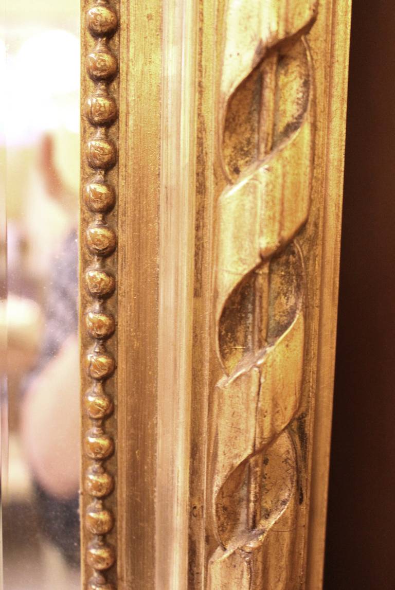 French Gold Gilded Carved Wood Beveled Mirror from France