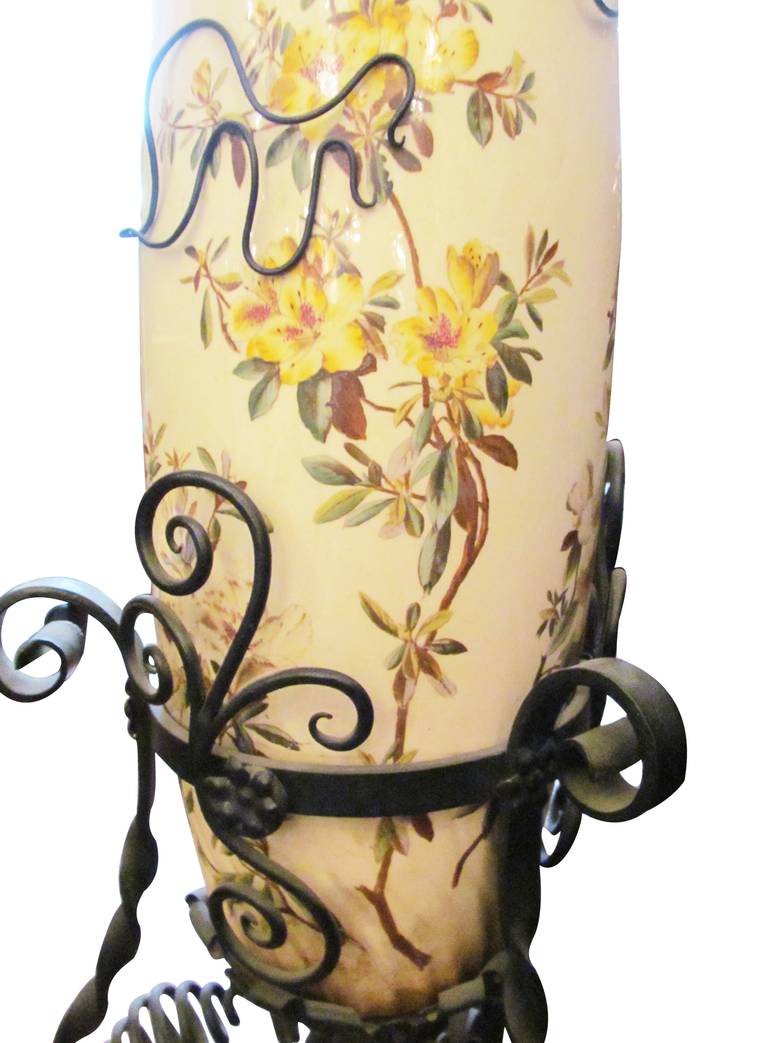 19th Century Victorian Kerosene Floor Lamp with Floral Design