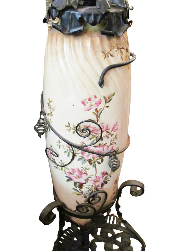 Victorian Kerosene Floor Lamp with Floral Design 3