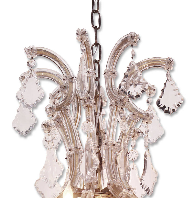 Brass Marie Therese Crystal and Glass Chandelier