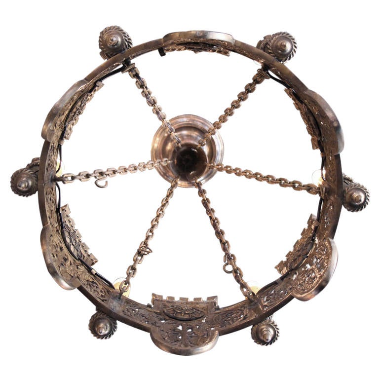 19th Century Beautifully Detailed Six-Light Bronze English Tudor Style Chandelier