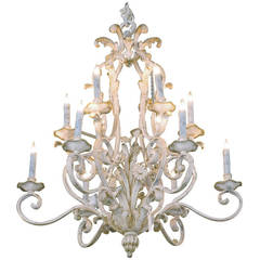 1960s French Country Two-Tiered Painted Iron Chandelier