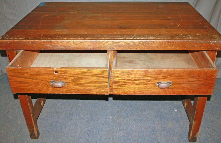 Antique Chestnut or Ash Work Bench Table or Desk