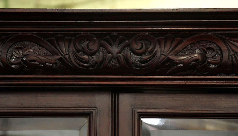 American Carved Wood Corner China Cabinet