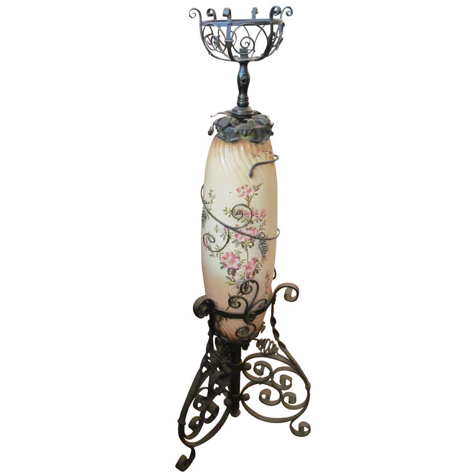 Victorian Kerosene Floor Lamp with Floral Design