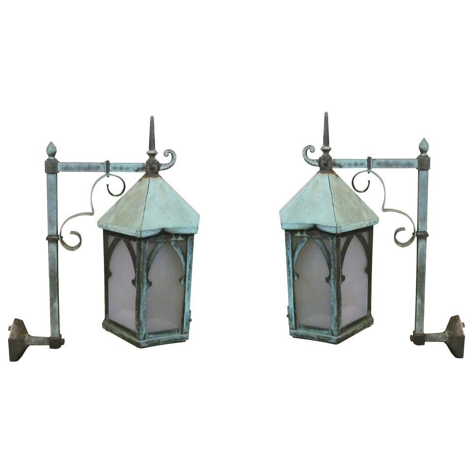 Pair of Bronze and Copper Exterior Sconces