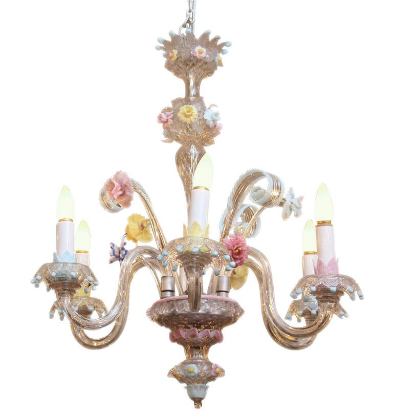 Murano Pastel Colored Handblown Glass Floral Chandelier