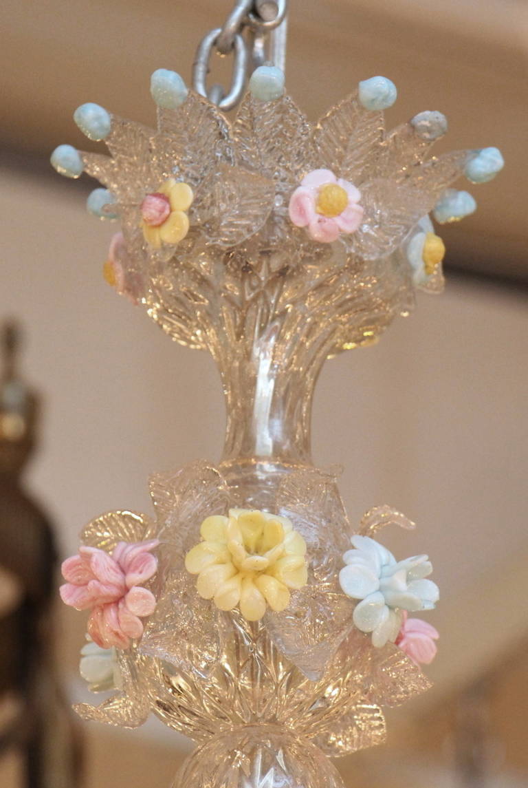 Murano Pastel Colored Handblown Glass Floral Chandelier In Excellent Condition In New York, NY