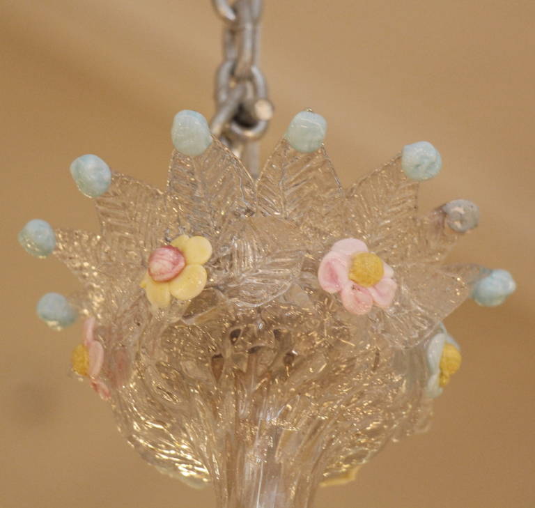 Mid-20th Century Murano Pastel Colored Handblown Glass Floral Chandelier