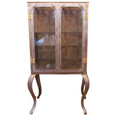 1880s Cast Iron Medical Cabinet with Cabriole Legs, Brass Hinges