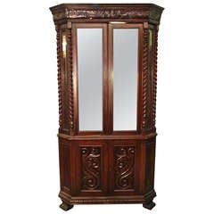 Vintage Carved Wood Corner China Cabinet