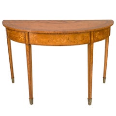 English Georgian Satinwood Demilune Console Table