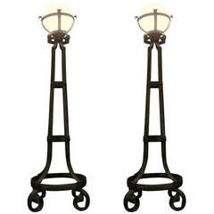 Pair of Wrought Iron Exterior Torchiere Lamps