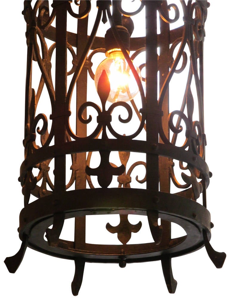 Pair of Wrought Iron Lantern Light Fixtures For Sale at 1stdibs