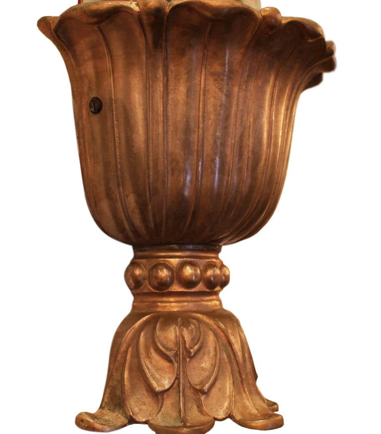 American Pair of Red Brass Art Deco Theater Sconces from 1939