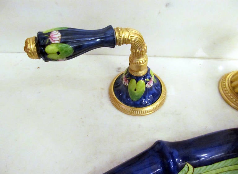 20th Century Hand-Painted Sherle Wagner Sink with Gold-Plated Hardware