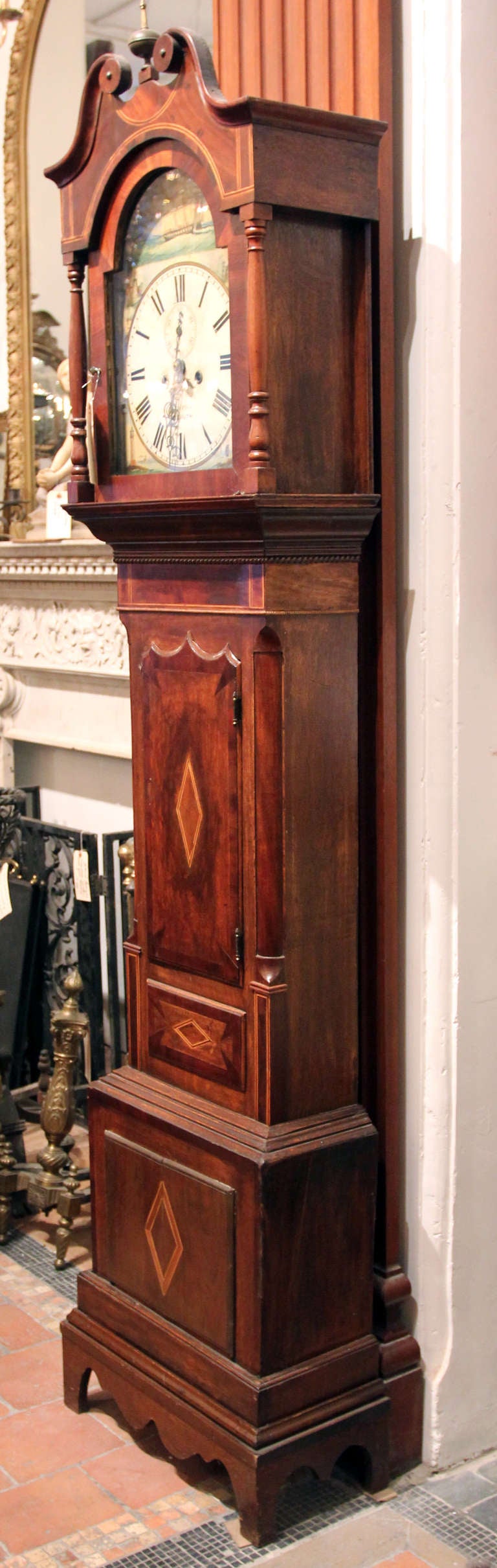 British Early 1800s Grandfather Tall Case Clock by Pembroke Renroth