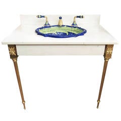 Retro Hand-Painted Sherle Wagner Sink with Gold-Plated Hardware