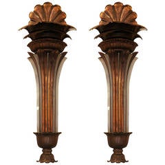 Pair of Red Brass Art Deco Theater Sconces from 1939