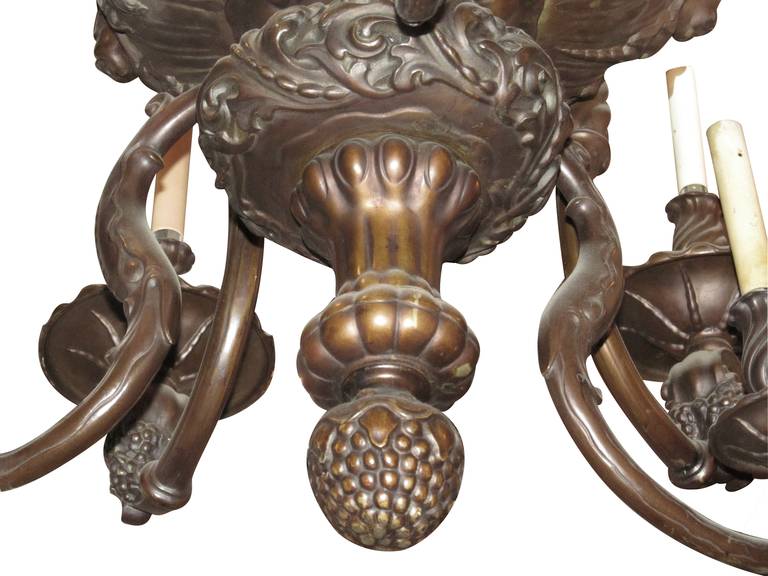 1890s Heavy Cast Brass Eighteen-Arm Chandelier with Cherubs and Grape Accents In Excellent Condition In New York, NY