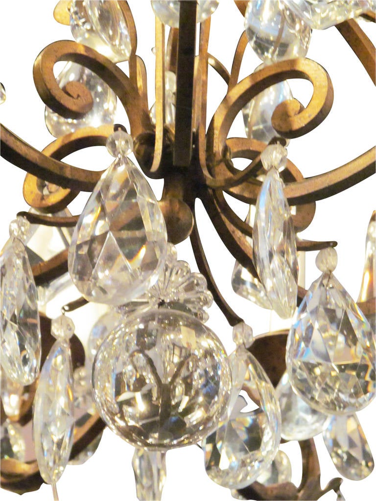 French Iron Chandelier with High Quality Faceted Crystals In Excellent Condition In New York, NY