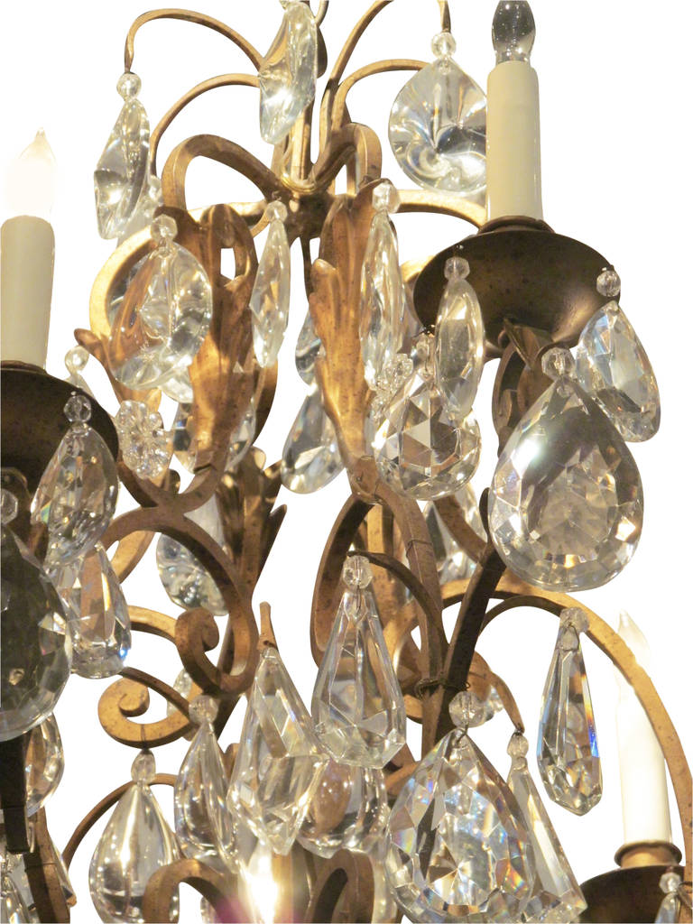 Late 20th Century French Iron Chandelier with High Quality Faceted Crystals