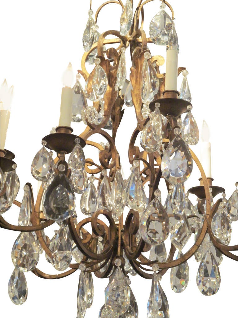 French Iron Chandelier with High Quality Faceted Crystals 1